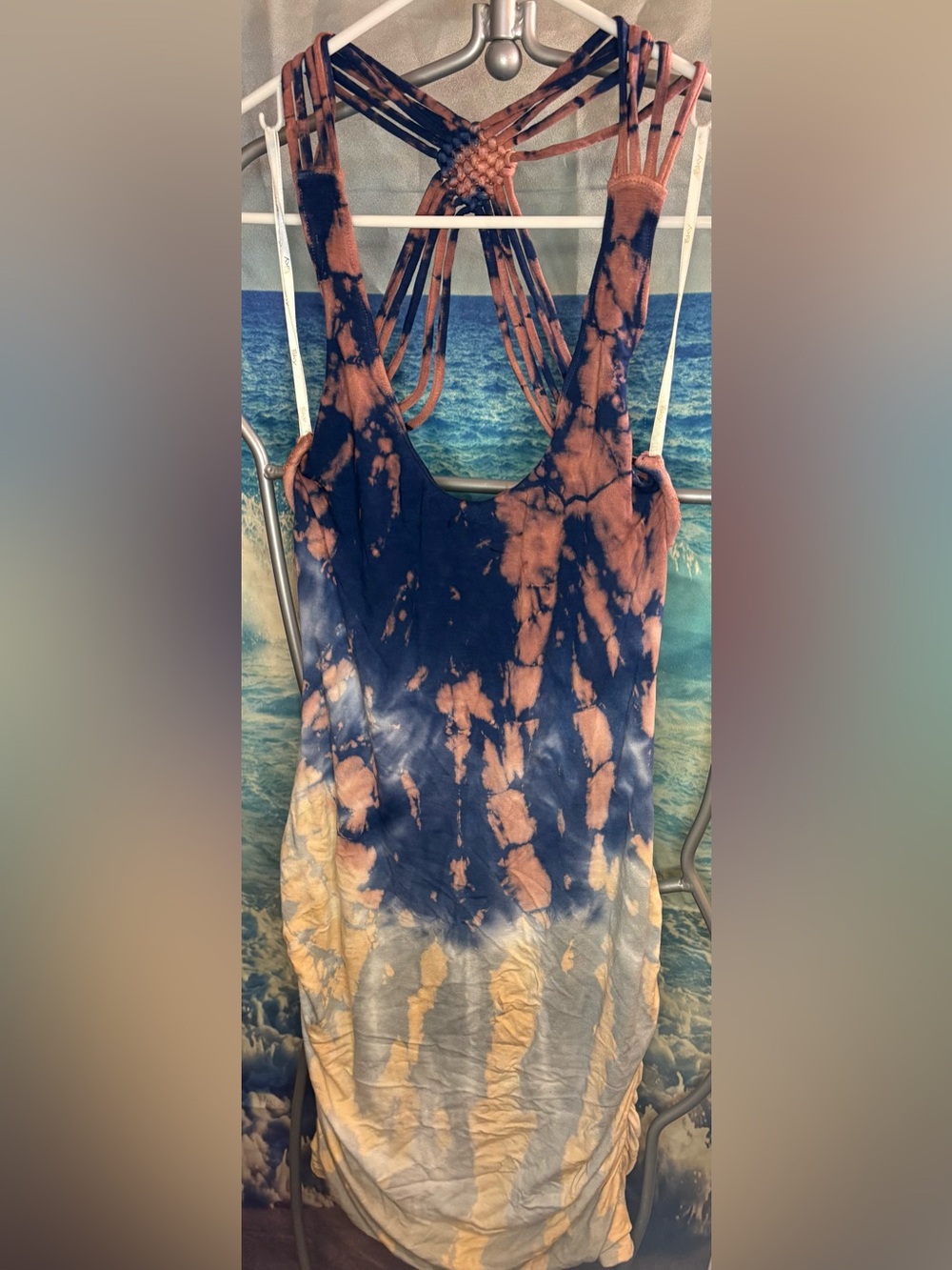 Sky Tie-Dye Strappy Tank Dress in Navy & Pink